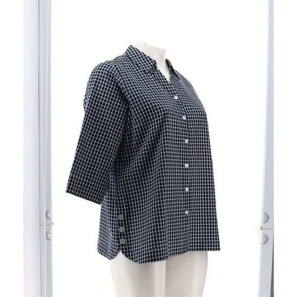 NWT JOAN RIVERS TEXTURED BUTTON FRONT SHIRT W/SIDE BUTTONS LIME NAVY BLUE XXS - Picture 7 of 11